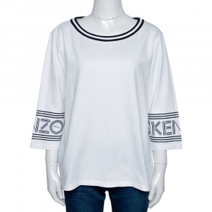 Pre Owned Kenzo White Cotton Boat Neck Three Quarter Sleeve T Shirt XL
