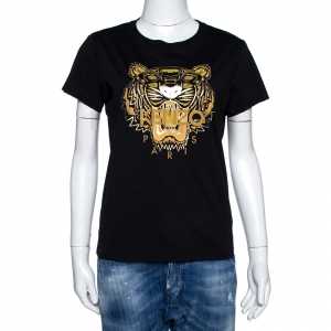 Pre Owned Kenzo Black Foil Tiger Print Cotton T-Shirt M