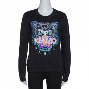 Pre Owned Kenzo Black Cotton Tiger Motif Fitted Sweatshirt M 