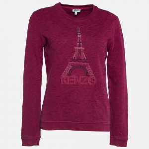 Pre Owned Kenzo Pink Mélange Cotton Eiffel Tower Embroidered Sweatshirt M