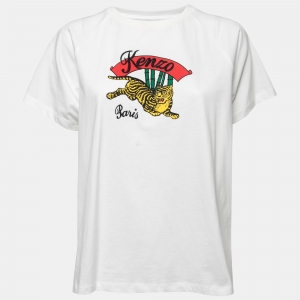 Pre Owned Kenzo White Tiger Memento Print Cotton Crew Neck T-Shirt XL