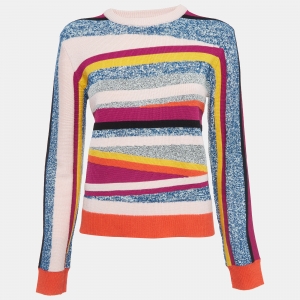 Pre Owned Kenzo Multicolor Striped Patterned Knit Sweater M