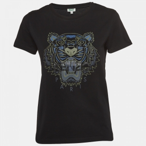Kenzo Black Tiger Print Cotton Knit Short Sleeves T-shirt M