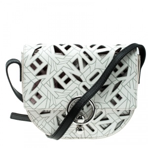 Kenzo White Laser Cut Leather Flying Crossbody Bag