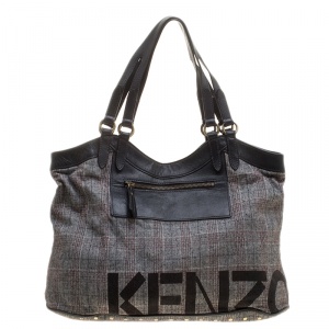 Kenzo Grey/Black Fabric and Leather Shoulder Bag