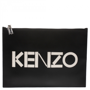  Kenzo Black/White Leather Zipped Pouch