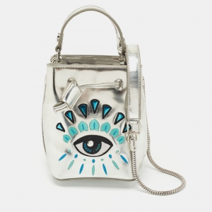 Kenzo Silver Laminated Leather Eye Bucket Bag 