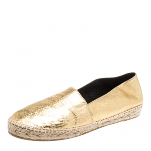 Kenzo Gold Metallic Tiger Embossed Leather Tiger Espadrilles Size 41