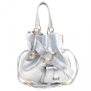 Lancel Silver Leather Premier Flirt Bucket Shoulder Bag
