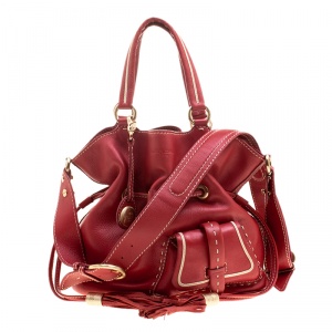 Lancel Red Leather Premiere Flirt Bucket Shoulder Bag
