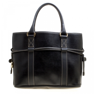 Lancel Lizard Embossed Black Leather Tote