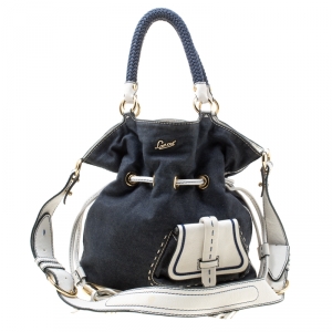 Lancel Blue/White Denim and Leather Premiere Flirt Bucket Shoulder Bag