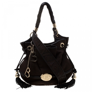 Lancel Brown Fabric and Leather Le Brigitte Bardot Hobo
