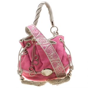 Lancel Pink/Beige Fabric and Leather Le Brigitte Bardot Hobo