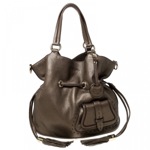 Lancel Dark Khaki Leather Premier Flirt Bucket Bag