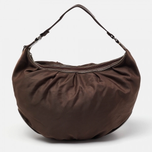 Lancel Brown Nylon and Leather Hobo