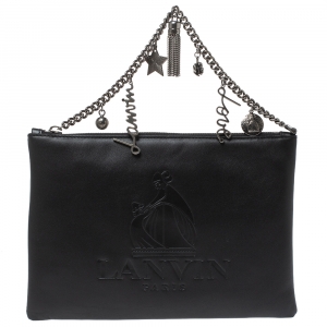 Lanvin Black Leather Chain Clutch