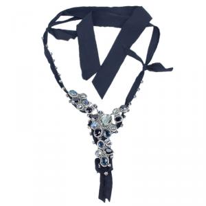Lanvin Blue and Black Crystal Embellished Silver-tone Necklace