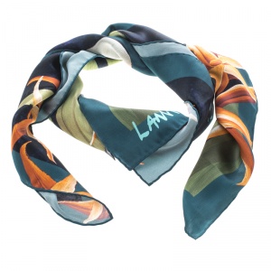 Lanvin Multicolor Floral Printed Silk Satin Square Scarf