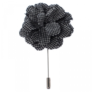 Lanvin Check Flower Wool Woven Silver Tone Stick Pin Brooch