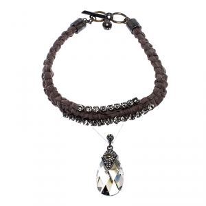 مملوكة مسبقًا Lanvin Crystal Embellished Fabric Woven Statement Toggle Necklace