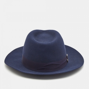 Lanvin Navy Blue Rabbit Felt Fedora Hat M