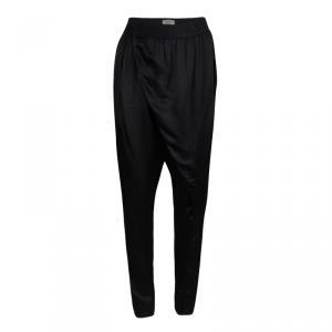 Pre Owned Lanvin Black Satin Draped Crossover Front Detail Pants S