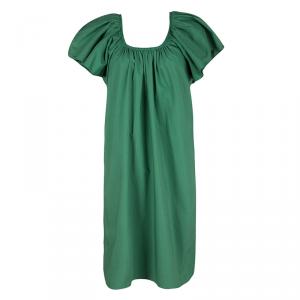 Pre Owned Lanvin Green Gathered Cotton Dress L