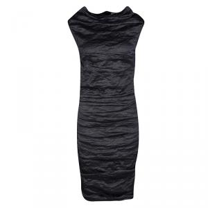 Pre Owned Lanvin Metallic Grey Textured Ruched Sleeveless Dress S