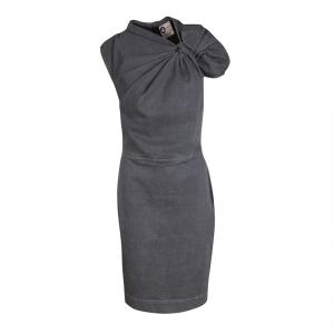Lanvin X Acne Grey Washed Denim Twist Front Detail Sleeveless Dress M