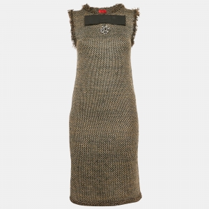 Pre Owned فساتين لانفين ميني كروشيه لوريكس أسود/رمادي بتفاصيل قوس صغير