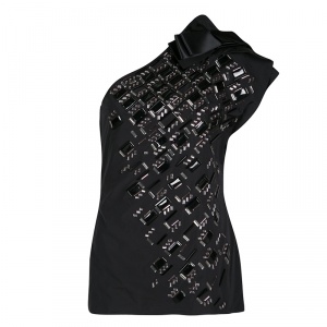 Pre Owned Lanvin Black Embellished Bow Detail One Shoulder Top M