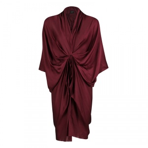 Pre Owned Lanvin Maroon Draped Silk Dress S