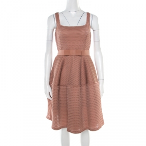 Pre Owned Lanvin Dusty Rose Perforated Raw Edge Detail Fit and Flare Sleeveless Dress S