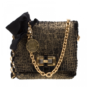 Pre Owned Lanvin Gold/Black Calfhair Mini Happy Crossbody Bag