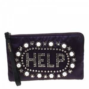 Lanvin Violet Embellished Satin Wristlet Clutch