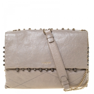 Pre Owned Lanvin Grey Leather Sugar Beads Shoulder Bag