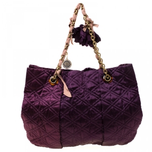 Pre Owned Lanvin Purple Quilted Satin Large Pleated Hobo
