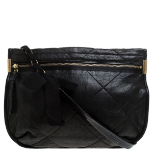 Pre Owned Lanvin Black Lambskin Leather Chain Strap Crossbody Bag