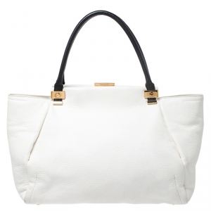 Pre Owned Lanvin White Pebbled Leather Tilogy Tote 