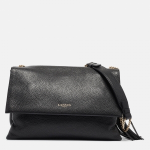 Lanvin Black Leather Sugar Tassel Flap Shoulder Bag