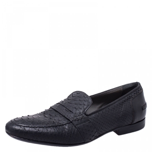 Lanvin Black Python Leather Penny Loafers Size 40