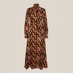 Pre Owned LAYEUR Brown Lee Scarf Neck Printed Cotton-Silk Dress FR 40