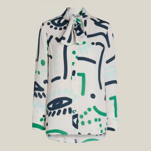 LAYEUR Cream Borden Scarf Collar Printed Shirt FR 48