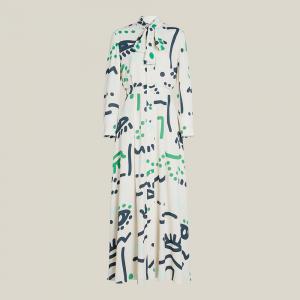 فستان ليور "ويتل" مطبّع بربطة عنق وطول ماكسي كريمي FR 42