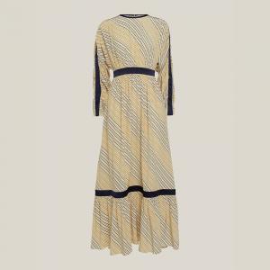 Pre Owned LAYEUR Neutral Amos Ruffled Hem Silk-Blend Dress FR 42