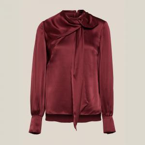 LAYEUR Red Fine Scarf-Neck Silk Blouse FR 46