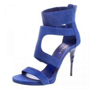 Le Silla Blue Suede Spiral Heel Strappy Sandals Size 38.5