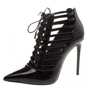 Le Silla Black Patent Leather Caged Pointed Toe Ankle Booties Size 36
