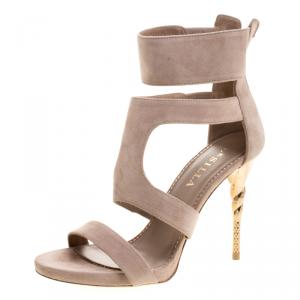 Le Silla Beige Suede Spiral Heel Strappy Sandals Size 37
